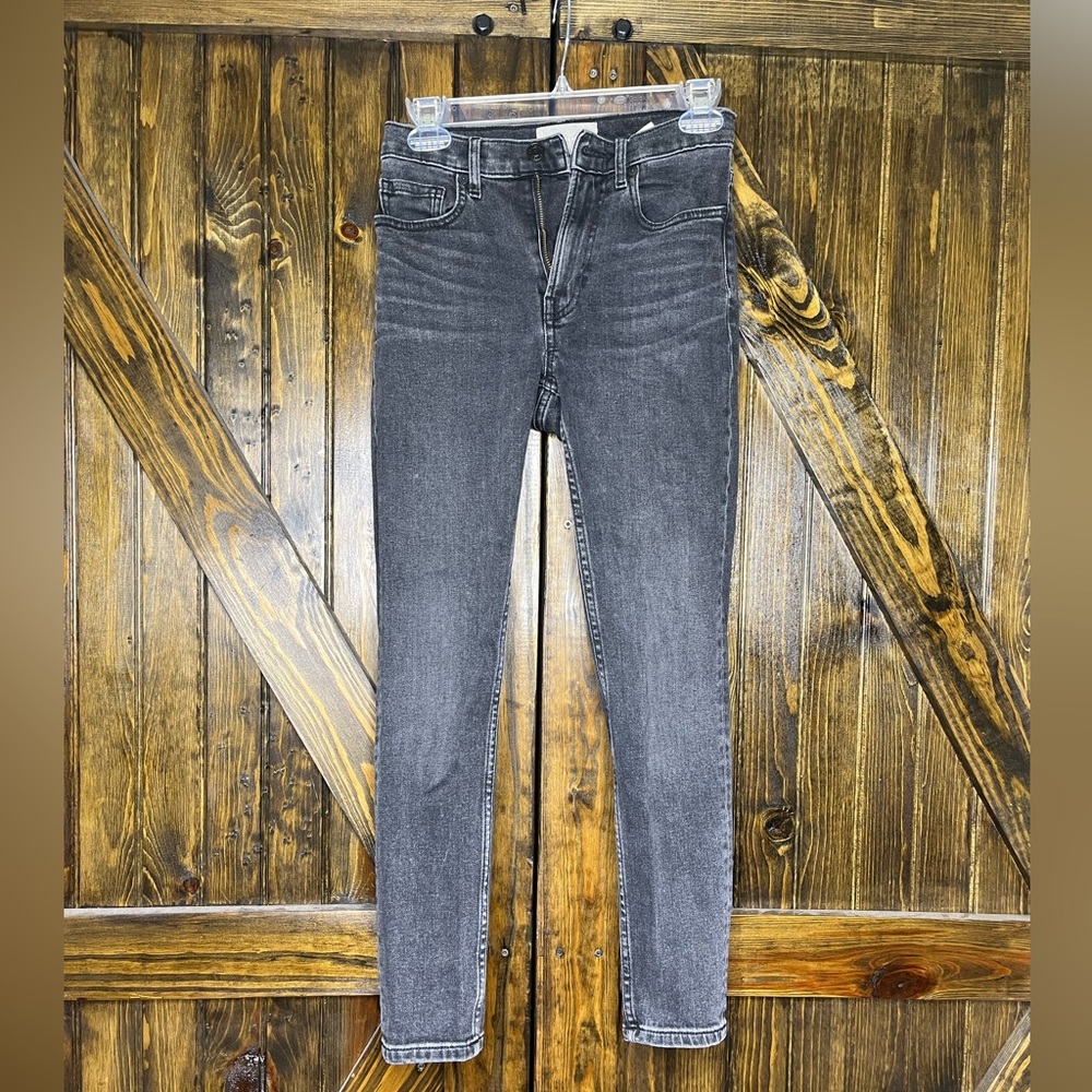 Everlane High Rise Straight Leg‎ Skinny Ankle Black Grey jeans size 25